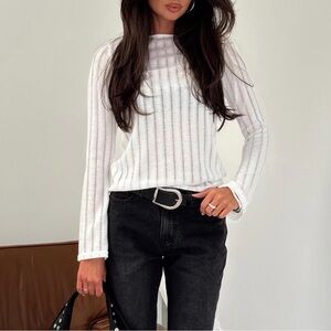 Princess Polly White and Gray Striped Long Sleeve Top